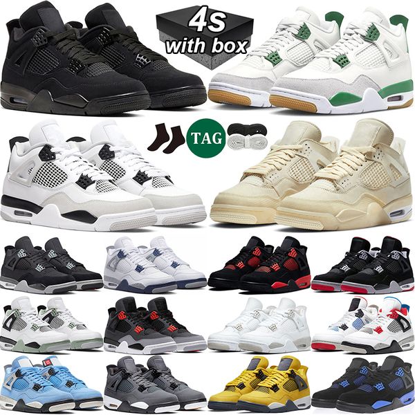 

with box men women 4 basketball shoes military black cat 4s pine green university blue red thunder sail infrared cool grey mens trainer, White;red