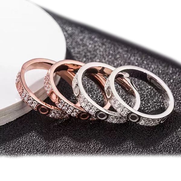 

designer high-quality love ring 3mm4mm two-row drill couple diamond stainless steel zircon jewelry gift women accessories wholesale, Golden;silver