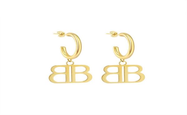 

fashion gold color stainless steel letter double b women big punk jewelry earrings 2021 trend7636464, Golden
