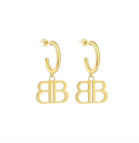 

fashion gold color stainless steel letter double b women big punk jewelry earrings 2021 trend2487772, Golden
