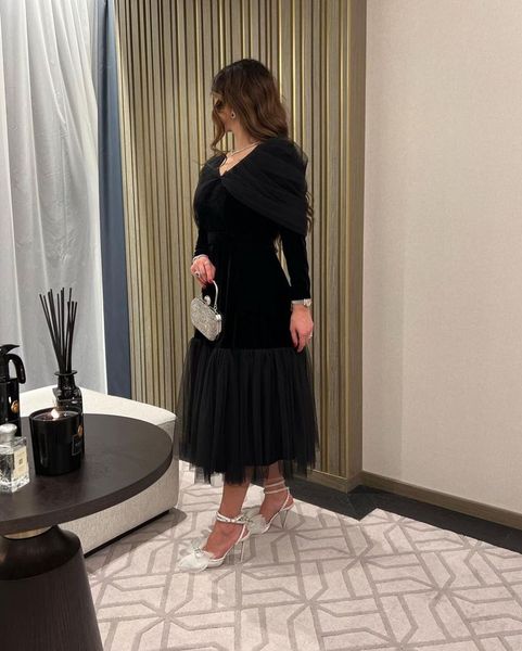

special occasion prom dresses black velvet tulle evening v neck fashion saudi arabia women wear party gowns