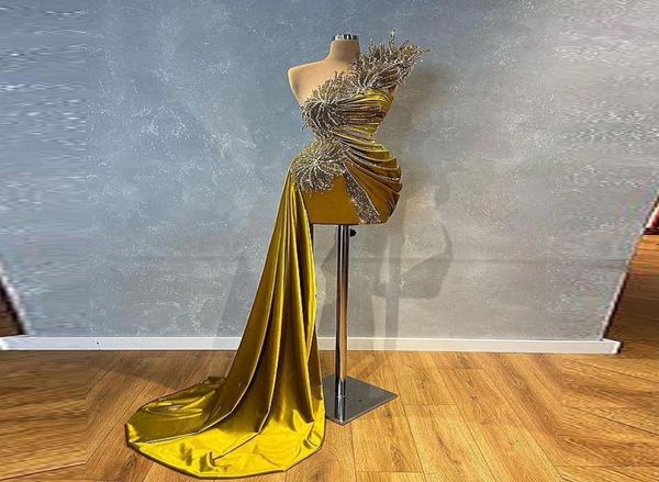 

glitter beaded olive satin short prom dresses for black girl one shoulder knee length overskirt plus size formal evening occa2454553
