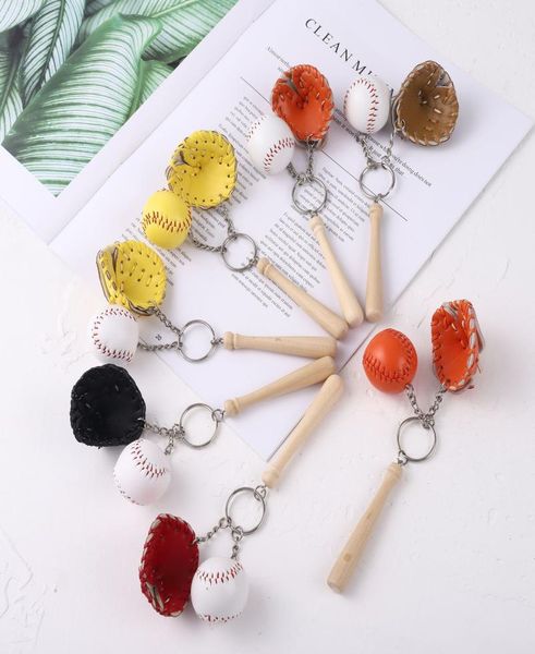 

whole mini baseball keychains for men wooden bat pu gloves and ball set pendant key ring handiwork sports souvenir 215g6435227, Silver