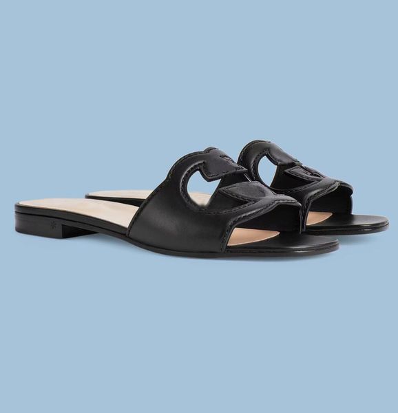 

new brand interlocking sandals shoes women's cut-out slide flats timeless summer slip on female flip flops perfect nice lady slippers s, Black