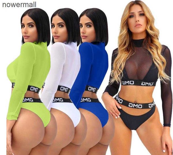 

3pcs/sets letter mesh vest women bikini set swimwear bathing beachwear swimsuit swimming costumes, White;black