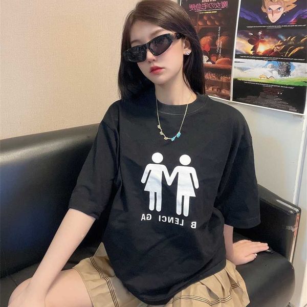 

80% off factory outlet online high edition 2023 summer new family double statue flag heavy work color print men's and women's shor, White;black