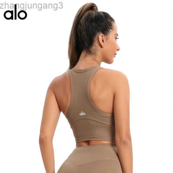 

alos yoga sports bra shockproof and anti glare fitness sports bra gather lycra back tank top, White