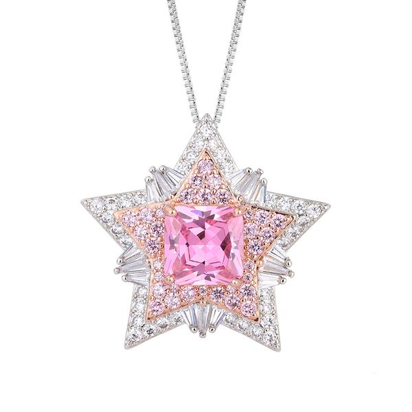 

new smart star flower necklace women's five point star full diamond pendant women's yellow zircon star necklace collar chain, Silver