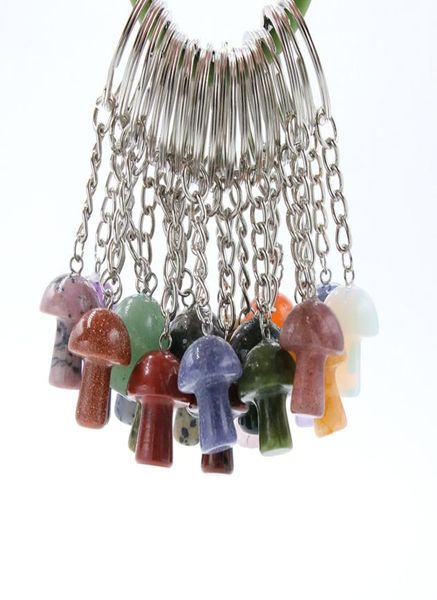 

natural crystal stone key rings mushroom keychains healing crystals car bag decor keyholder for women men2374492, Slivery;golden