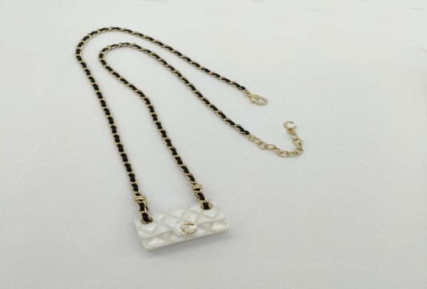 

2023 luxury quality charm handbag pendant necklace in two colors pink and white with black genuine leather have box stamp ps7538a9015797, Silver