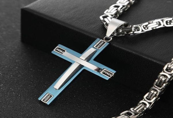 

pendant necklaces blue silver cross men necklace stainless steel jewelry friendship gifts vintage fashion mens jewellery colar2629912
