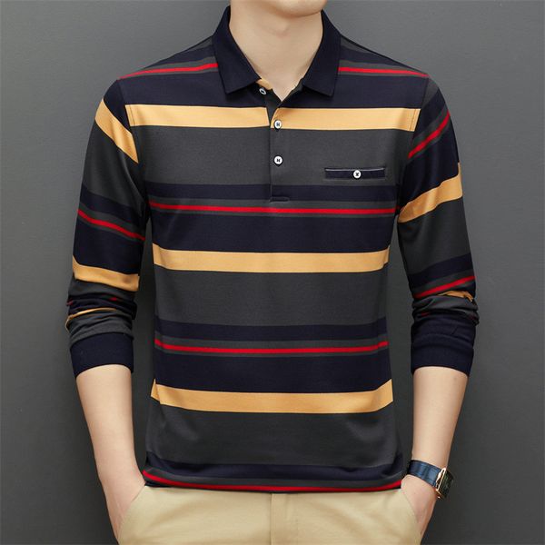 

men's polos arrival 95% cotton polo shirt men long sleeve multi-color autumn clothing casual korean male polo shirt striped shirt 23032, White;black