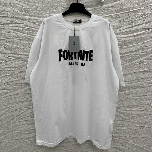 

80% off factory outlet online high edition summer new fashion family fortress night letter embroidery men's and women's short slee, White;black