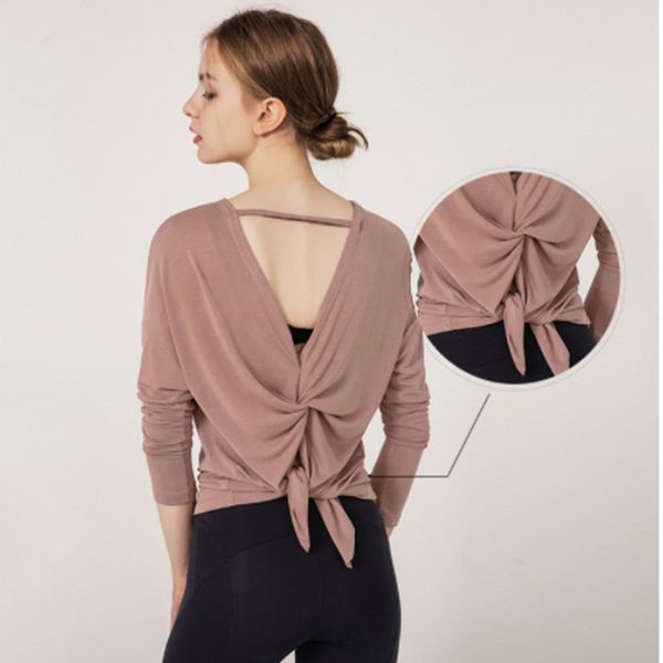 

2023 new al yoga yoga suit long sleeve loose fitting breathable back pilates blouse running fitness quick drying top