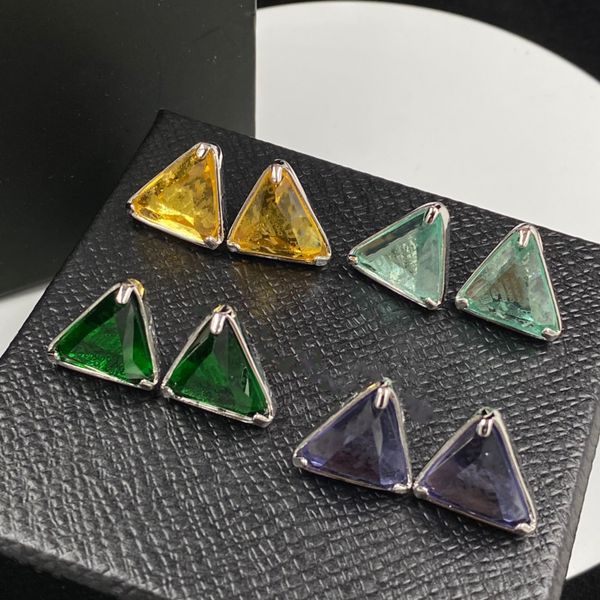 

design fashion stud earrings new candy color for man woman inverted triangle p letter inlay designers jewelry party valentine's day gif, Golden;silver