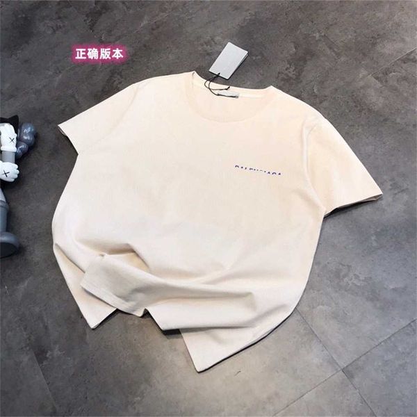 

80% off factory outlet online short aristocratic family small blue letter beige round neck t-shirt loose fashion lovers' same cotton ha, White;black