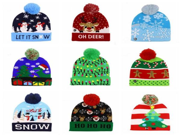 

led christmas beanie lighting pom hats kids snowflake knitted hat xmas crochet skull caps hats lights knitted ball cap headg7270571, Blue;gray