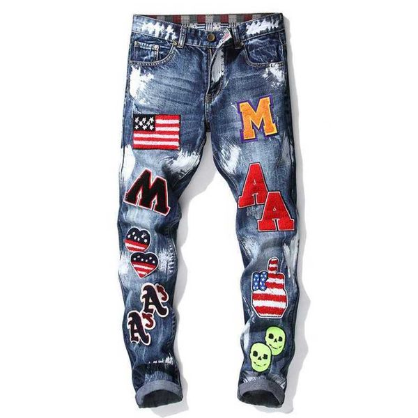 

men's jeans men's broken hole micro seal jeans men's youth slim fit straight sleeve long pants fashion men's wear, Blue
