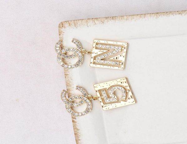 

simple 18k gold plated 925 silver luxury brand designers letters stud geometric famous women round crystal rhinestone pearl earrin8355803, Golden;silver