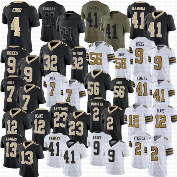 

derek carr jameis winston drew brees football jersey davis tyrann mathieu saints chris olave alvin kamara thomas taysom hill marshon lattimo, Black;red