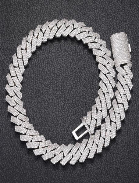 

16mm 1624inch iced cuban link mens gold chain prong chain necklace 18k yellow white gold plated 3 rows diamond cubic zirconia jew4074508, Silver