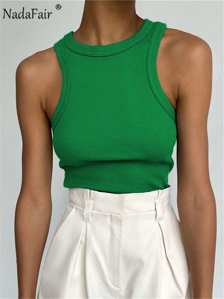 

women's tanks camis nadafair o neck ribber tank green sleeveless stretch knit tube summer female off shoulder white basic shirts 23032