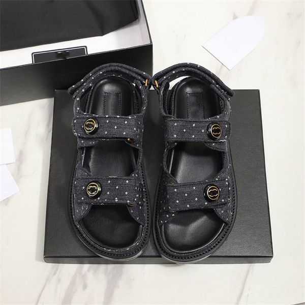 

fashion women's sandals 2023 channel luxury brand letter logo summer women's high heels men's casual student flats 010-03, Black