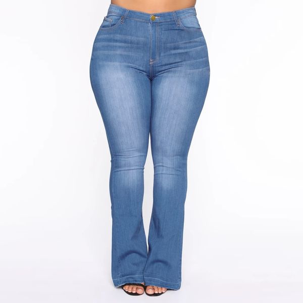 

women's plus size pants plus size 4xl jean for women solid high waist denim trouser lady stretchy flare pants autumn female outfits who, Black