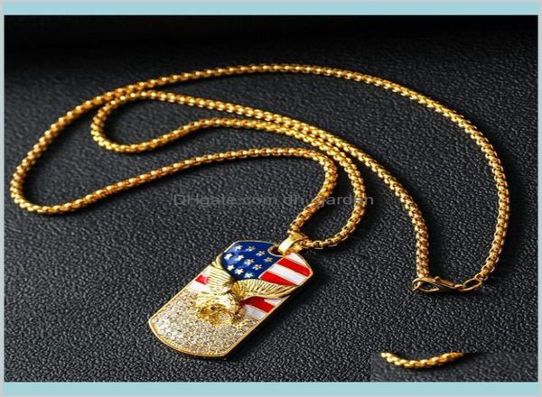

necklaces pendants fashion hiphop gold american flag eagle pendant chain military soldier mens necklace golden neck jewelry access9609655, Silver