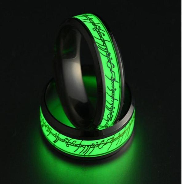 

new stainless steel the lord of ring fluorescent glowing logo finger rings glow in the dark gold silver pattern rings lort drop sh7297753