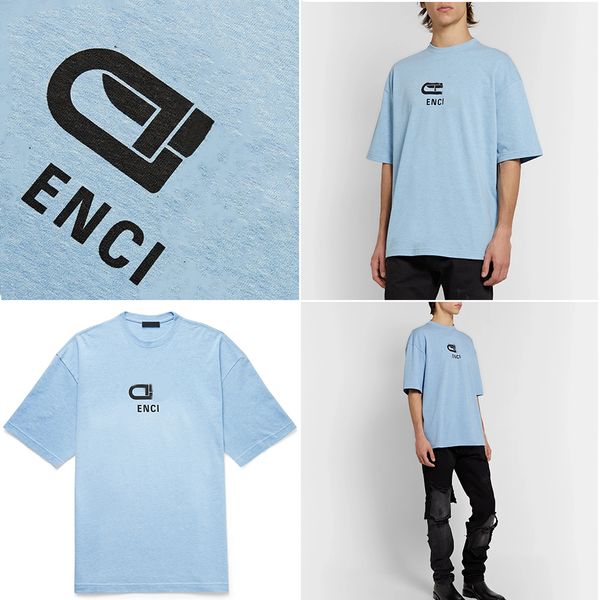 

2023 new paris t-shirt boys casual mercerized cotton style ice blue classic paris portrait hole loose short sleeve fashion unisex, White;black