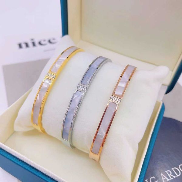 

charm bracelets bangle korean jewelry fashion diamond inlaid titanium steel white shell vacuum plating rose gold bracelet women's ins s, Golden;silver