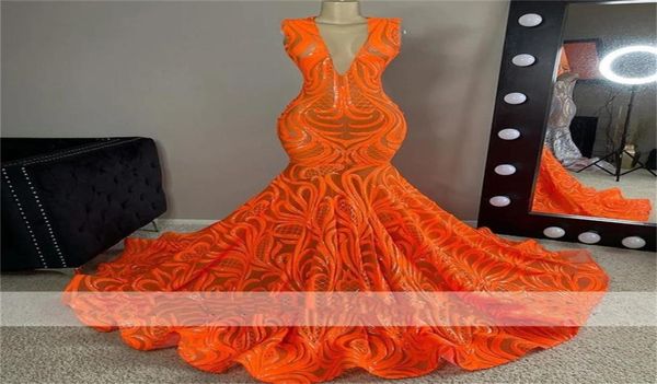 

sparkly orange mermaid prom dress 2022 for black girls sequins aso ebi birthday party gowns evening dresses robe de bal8842442