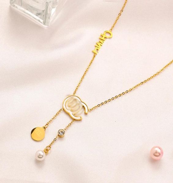 

luxury design necklace 18k gold plated brand stainless steel necklaces choker chain crystal letter pendant womens wedding jewelry 1481172, Silver