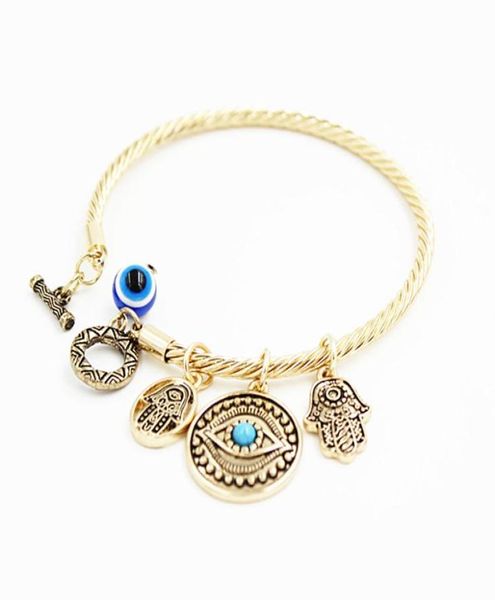 

symbol evil eye charm bracelets for women girls turkish lucky blue eyes fatima hand bracelet fashion bangle jewelry2597852, Golden;silver