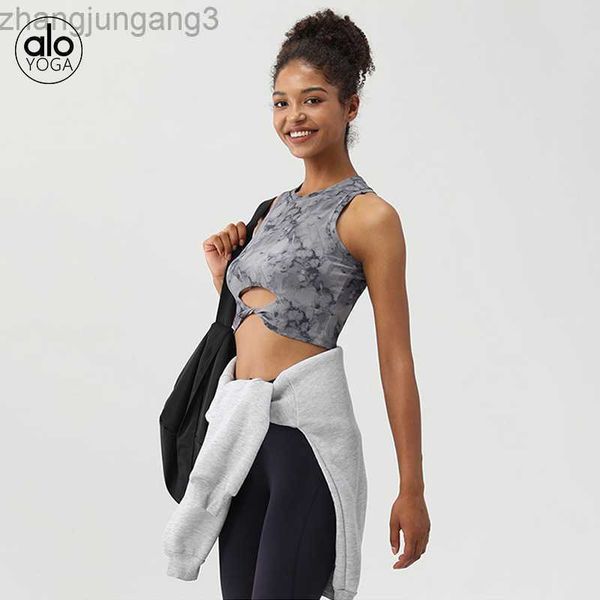 

alos yoga sports bra rib print running fitness tank hollow out sports bra, White