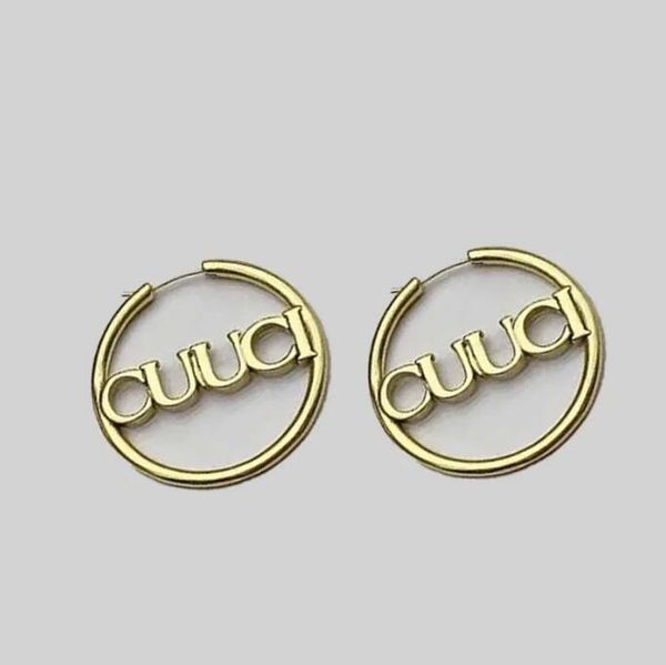 

2023 large hoop earrings brand designer classic 18k gold-plated brass material letter earrings pendant earring ladies fashion simple jewelry, Golden;silver