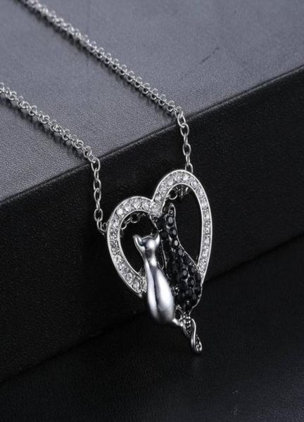 

diamond crystal couple cat heart necklace silver pendant chain women necklaces fashion jewelry gift will and sandy2660852