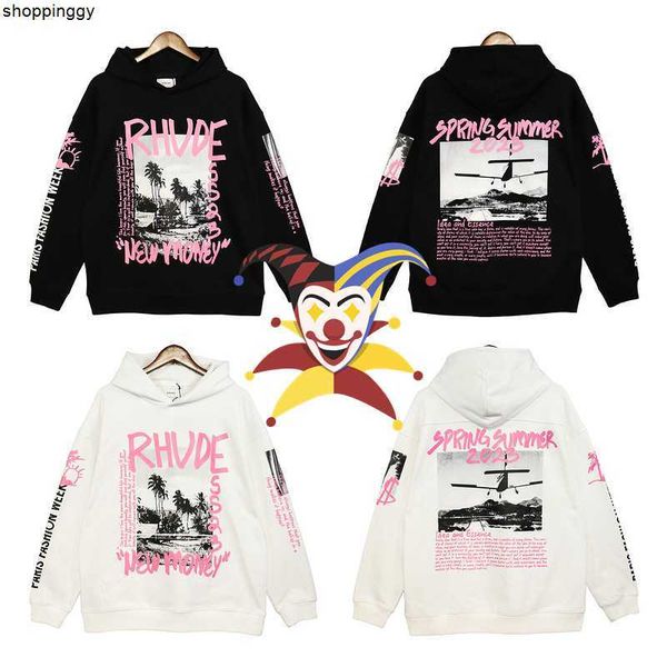 

hoodies sweatshirts rhude washed seaside coconut print pullovers, Black