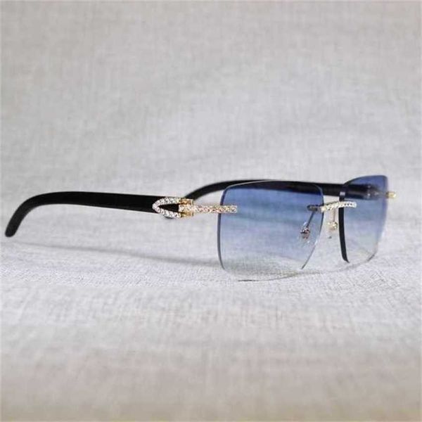 

luxury designer new sunglasses vintage rhinestone natural buffalo horn rimless men peacock wood big square glasses women shades oculos eyewe, White;black
