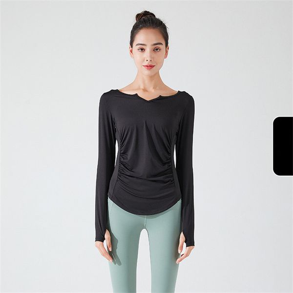 

ll v-neck temperament yoga female autumn and winter slim speed dry long-sleeved professional morning running sports fitness clothes t-shirt