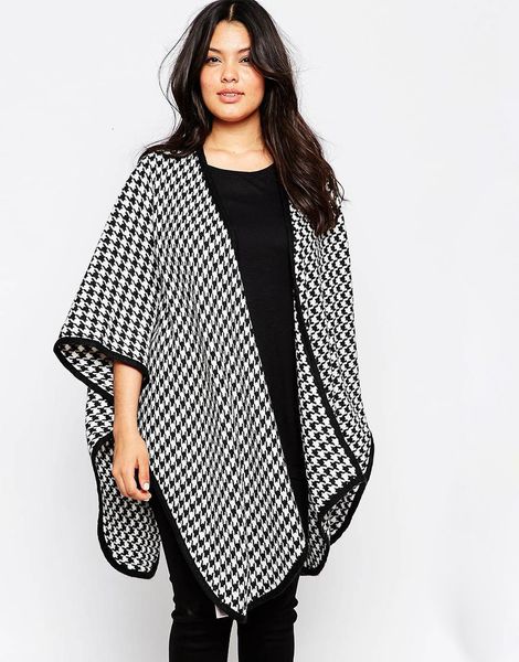 

women's plus size outerwear coats plus size casual houndstooth trench coat long bat sleeve open front female loose autumn winter woolen, Black