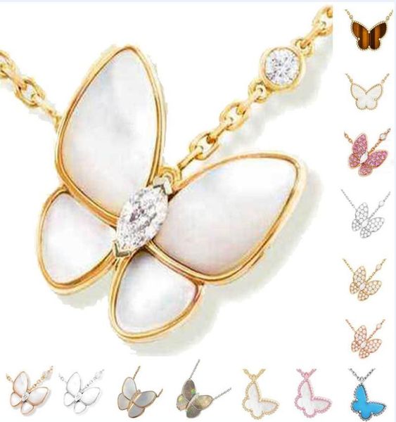

designer necklace luxury jewelry butterfly necklaces for women red bule white shell rose gold platinum pendant wedding gift stainl7619236, Silver