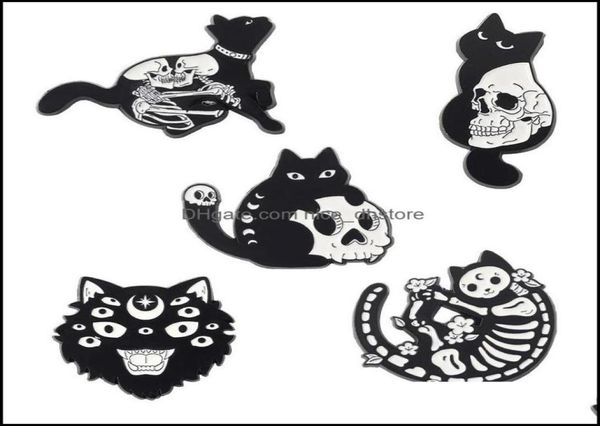 

pinsbrooches jewelry gothic cat enamel pin skl skeleton witch cats badge brooch lapel pins denim jeans shirt bag punk gift dhavk5566015, Gray