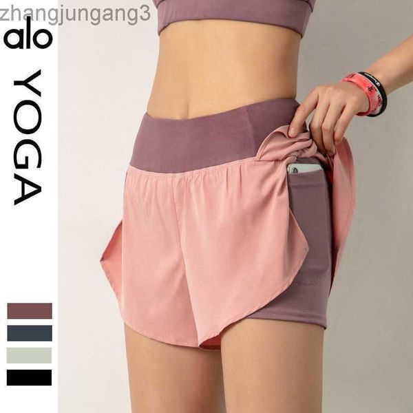 

alos yoga shorts leggings sports women's fake two-piece anti glare sports pants casual breathable quick dry running exercise shorts, White;black