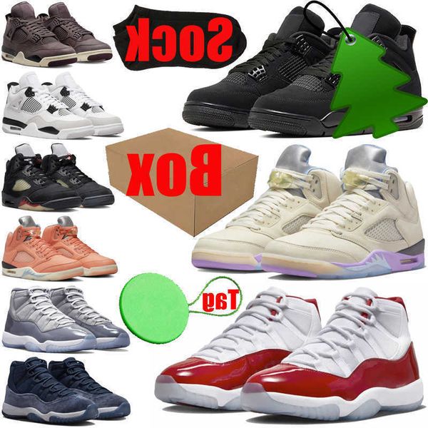 

box with cherry 4 5 11 basketball shoes for mens womens jumpman 4s 5s 11s military black cats canvas cool grey a ma maniere sail off noir