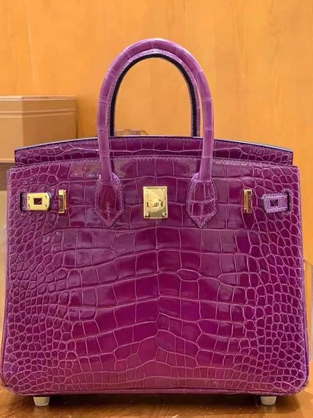 

genuine leather birkin herms bags high-end handcrafted 25 bright-faced continent crocodile skin women's bag real leather hand