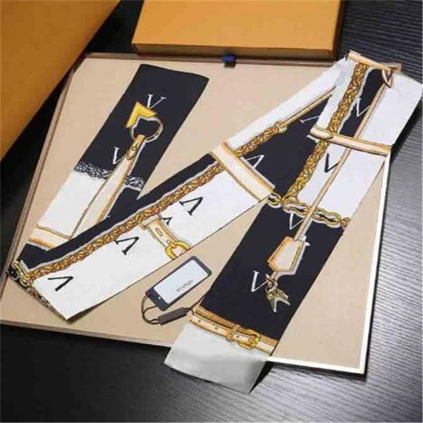 

designer scarves letters print flower imitate silk scarf headband for women fashion long handle bag scarves shoulder tote luggage ribbon hea, Blue;gray