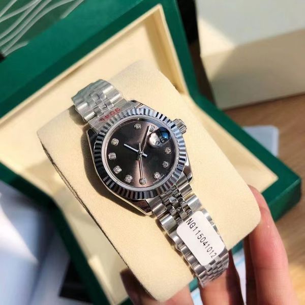 

with original box 31mm women's watches gold automatic mechanical crescent bezel stainless steel wristband fashion girl watch gift 2023, Slivery;brown
