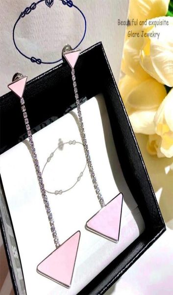 

shiny long pendant charm earrings diamond metal triangle studs designer letter rhinestone eardrop women simple elegant jewelry7729268, Golden